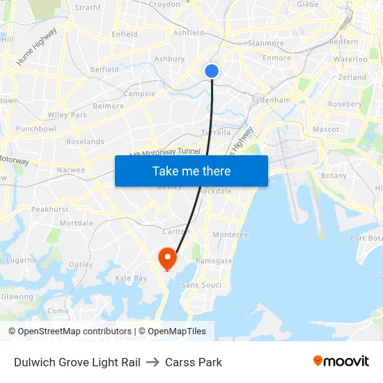 Dulwich Grove Light Rail to Carss Park map