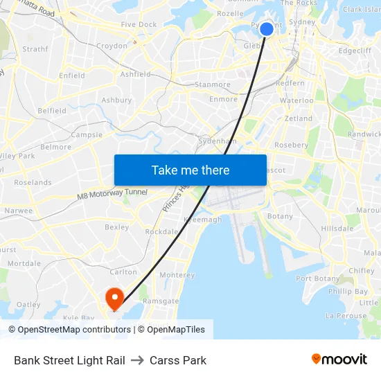 Bank Street Light Rail to Carss Park map