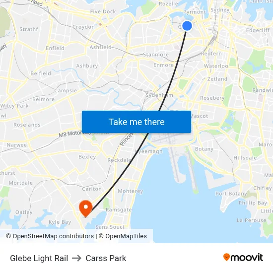 Glebe Light Rail to Carss Park map