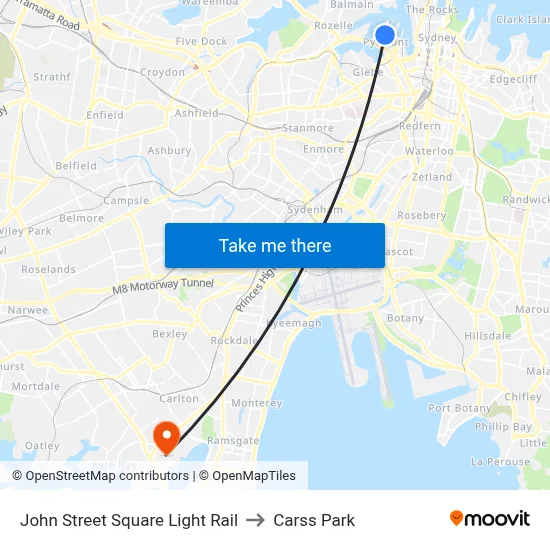John Street Square Light Rail to Carss Park map