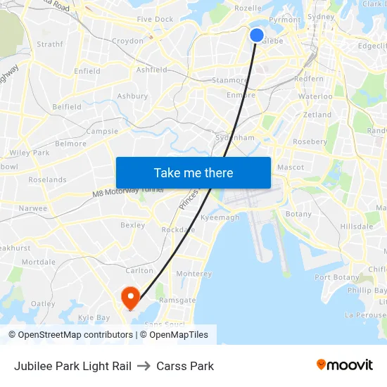 Jubilee Park Light Rail to Carss Park map