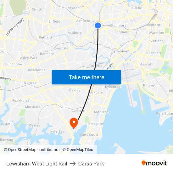 Lewisham West Light Rail to Carss Park map