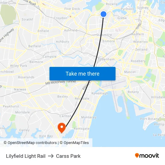 Lilyfield Light Rail to Carss Park map