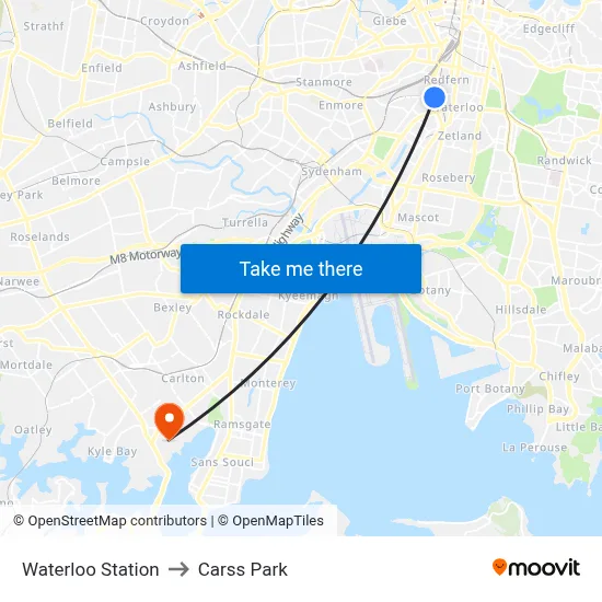 Waterloo Station to Carss Park map