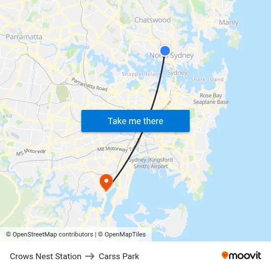Crows Nest Station to Carss Park map