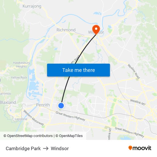 Cambridge Park to Windsor map