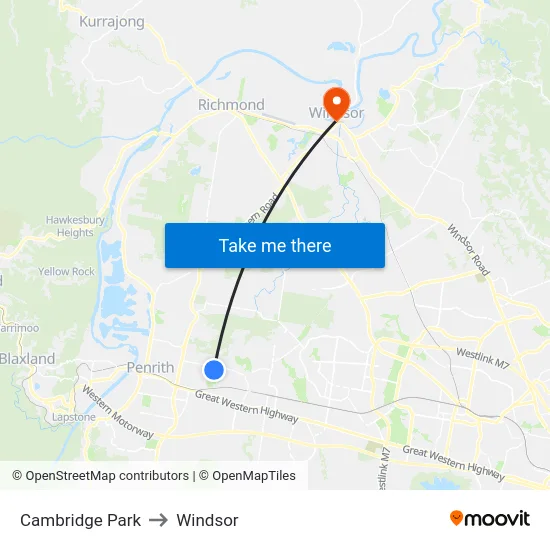 Cambridge Park to Windsor map