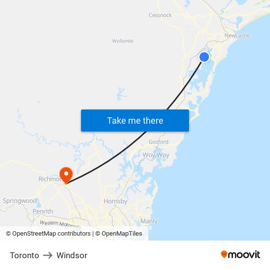 Toronto to Windsor map