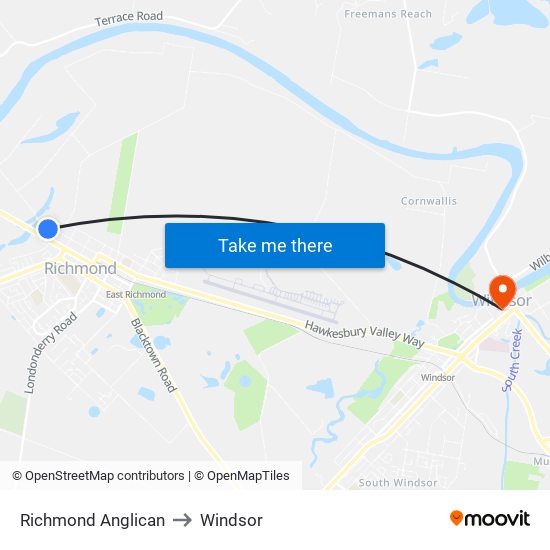 Richmond Anglican to Windsor map