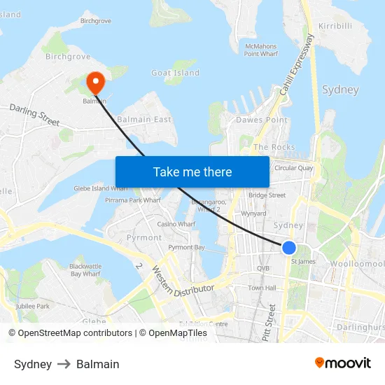 Sydney to Balmain map