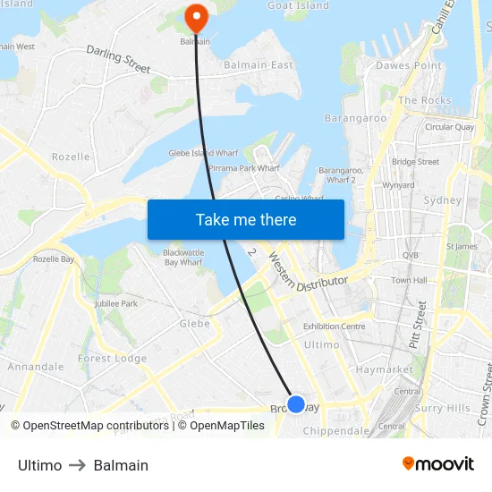 Ultimo to Balmain map