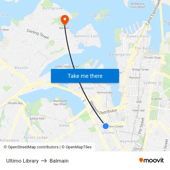 Ultimo Library to Balmain map