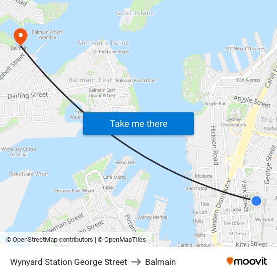 Wynyard Station George Street to Balmain map