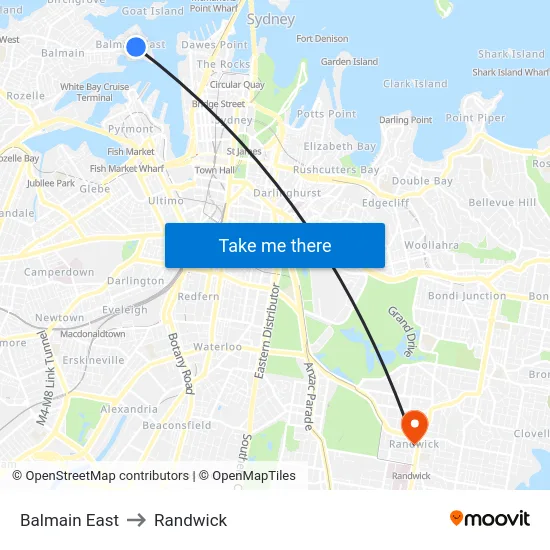 Balmain East to Randwick map