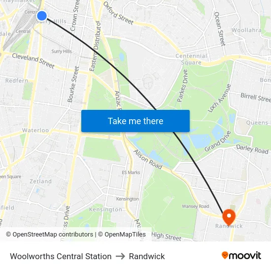 Woolworths Central Station to Randwick map