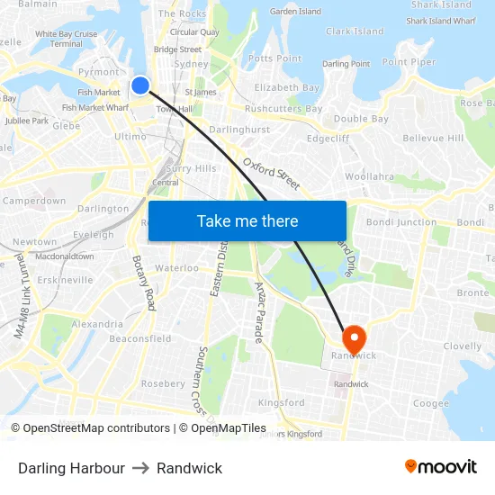 Darling Harbour to Randwick map