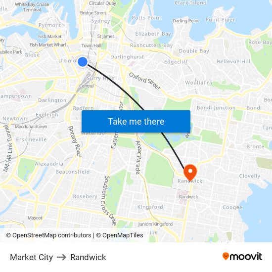 Market City to Randwick map