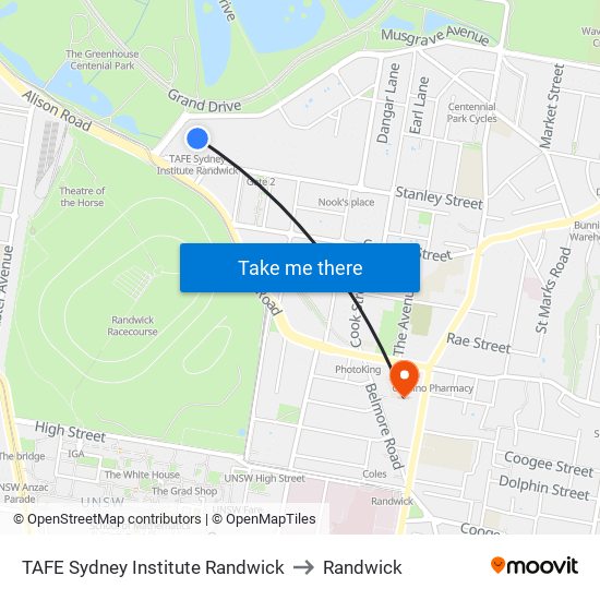 Tafe Sydney Institute Randwick to Randwick map