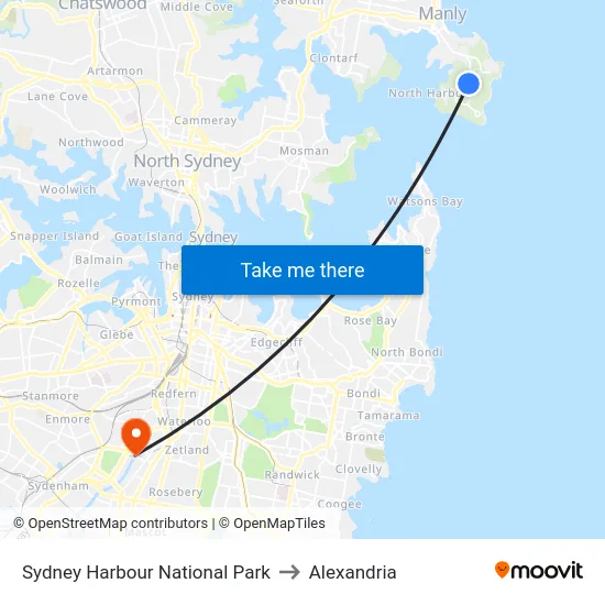 Sydney Harbour National Park to Alexandria map