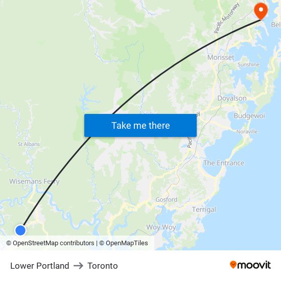 Lower Portland to Toronto map