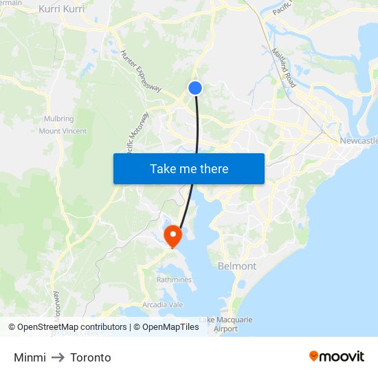Minmi to Toronto map