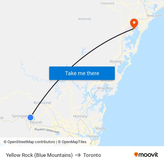 Yellow Rock (Blue Mountains) to Toronto map