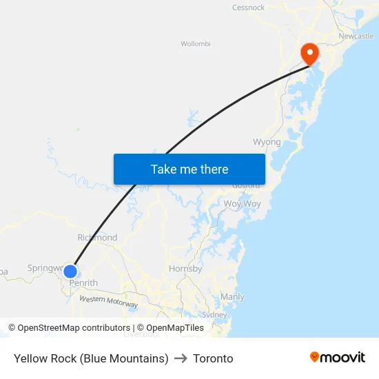 Yellow Rock (Blue Mountains) to Toronto map