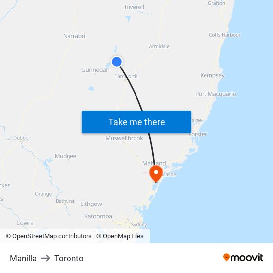Manilla to Toronto map