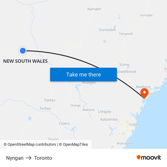Nyngan to Toronto map