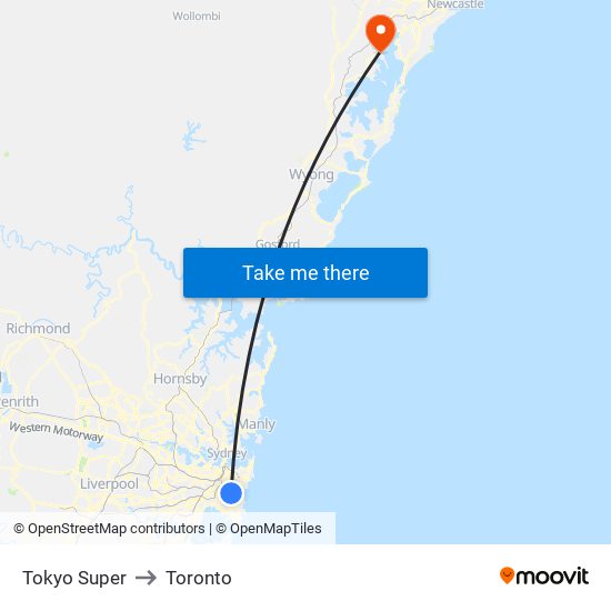 Tokyo Super to Toronto map