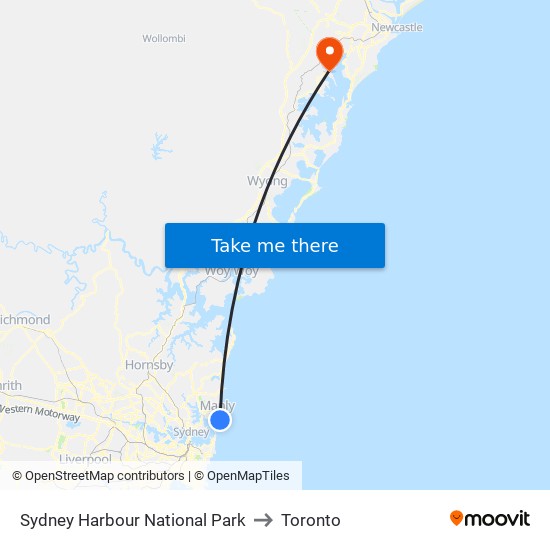 Sydney Harbour National Park to Toronto map