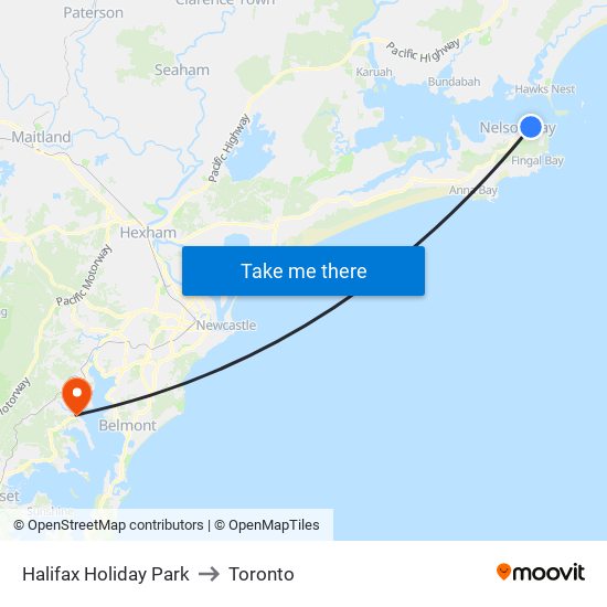 Halifax Holiday Park to Toronto map