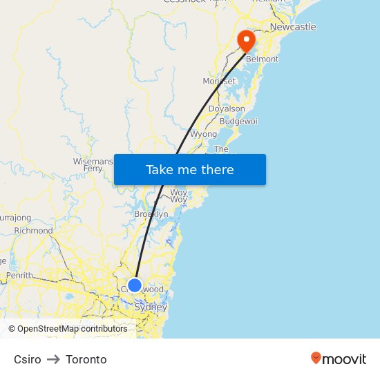 Csiro to Toronto map