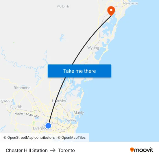 Chester Hill Station to Toronto map