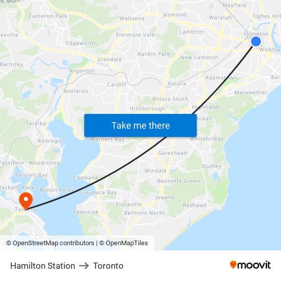 Hamilton Station to Toronto map