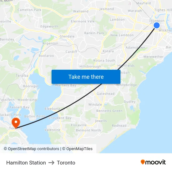 Hamilton Station to Toronto map