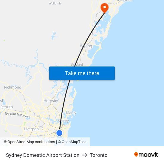 Sydney Domestic Airport Station to Toronto map