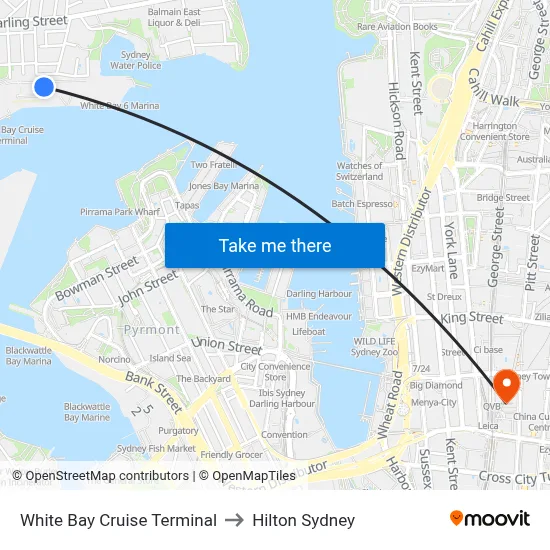White Bay Cruise Terminal to Hilton Sydney map