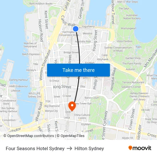 Four Seasons Hotel Sydney to Hilton Sydney map