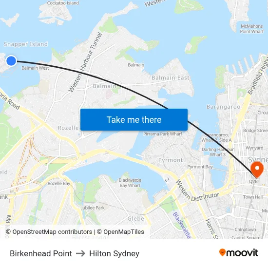 Birkenhead Point to Hilton Sydney map