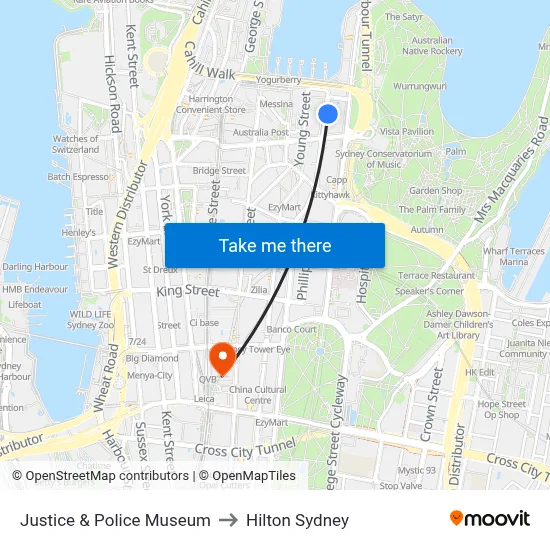 Justice & Police Museum to Hilton Sydney map