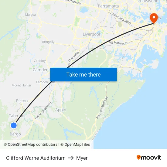 Clifford Warne Auditorium to Myer map