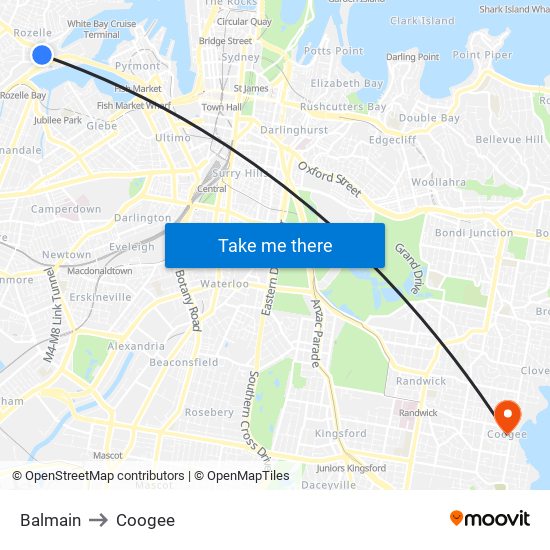 Balmain to Coogee map