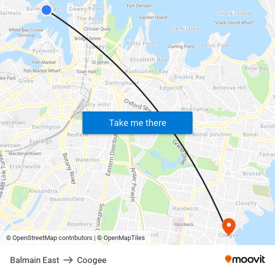 Balmain East to Coogee map