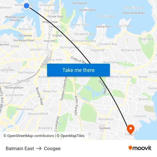 Balmain East to Coogee map