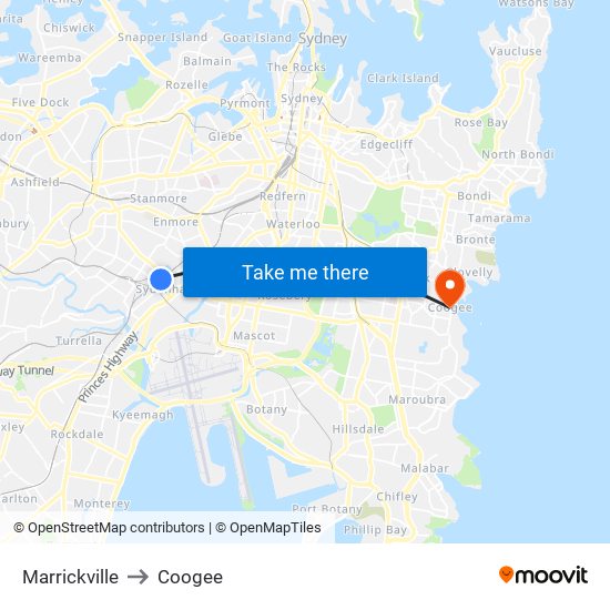 Marrickville to Coogee map