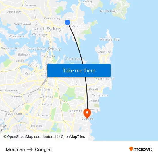 Mosman to Coogee map