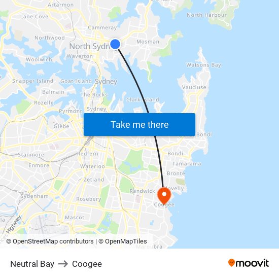 Neutral Bay to Coogee map