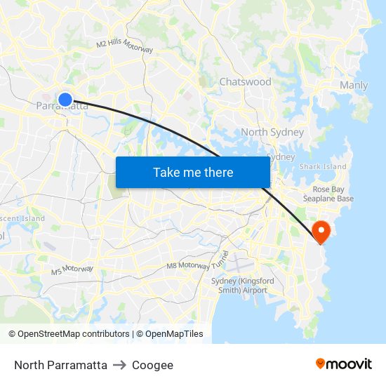 North Parramatta to Coogee map