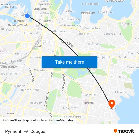 Pyrmont to Coogee map